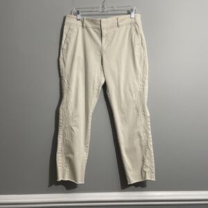 Ann Taylor LOFT Womens Marisa Ankle Tan Pants Size 10 Embroidered Legs Raw Hem